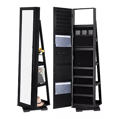 360° Rotating Jewelry Cabinet Armoire Full Length Mirror Storage Shelf Lockable • $179.99