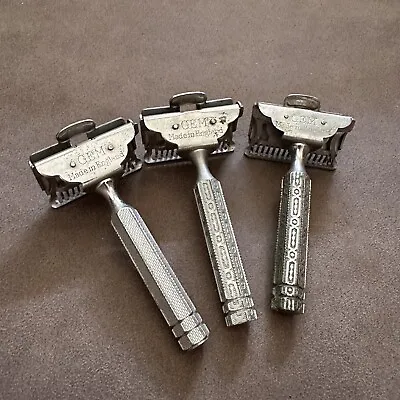 3x COLLECTABLE VINTAGE 'GEM' SHAVING SAFETY RAZOR MADE IN ENGLAND • $85