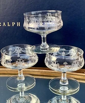 1920s Morgantown Richmond Etched Champagne Sherbet Glasses Art Deco Set. Of 3 • $18