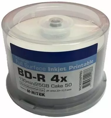 £38.99 • Buy 50 X Traxdata Ritek Pro Series Blu-Ray 4x  Recordable Inkjet Printable BD-R 25G