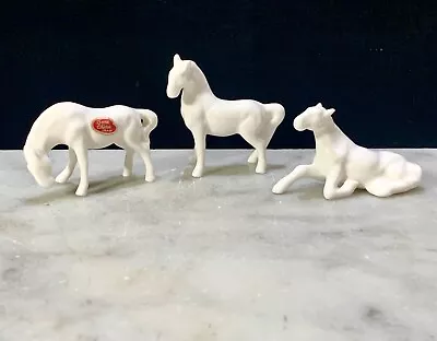 Vintage White Bone China Miniature Horse Figurines Set 3 Japan • $21