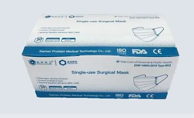 250 X Type IIR Fluid Repellent Protective Sterile Face Masks PPE EN14683 • £8.99