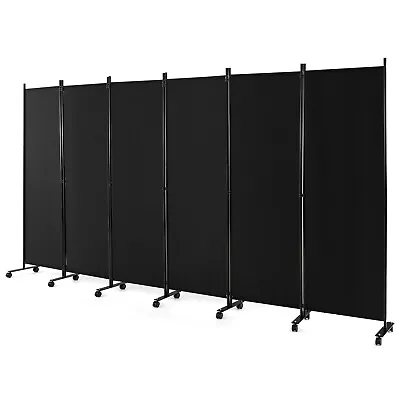 6-Panel Folding Room Divider 6FT Rolling Privacy Screen W/ Lockable Wheels Black • $129.98