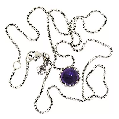 David Yurman Sterling Silver Chatelaine 8mm Dark Amethyst Pendant Chain Necklace • $269.10