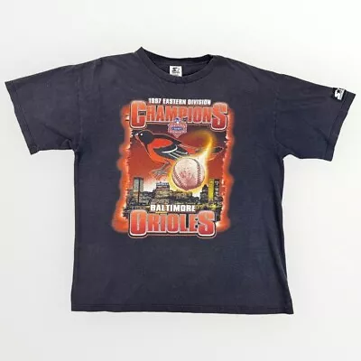 Vintage Starter 1997 MLB Baltimore Orioles Champions Black T-Shirt USA Mens L • $19.99