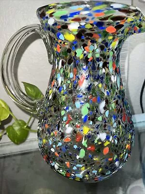 Mexican Hand Blown Confetti / Pebbles Design 84 Oz. Glass Pitcher • $35.10