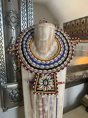 Vintage African Masai Maasai Hand Beaded Leather Ceremonial Collar Necklace Puka • $129