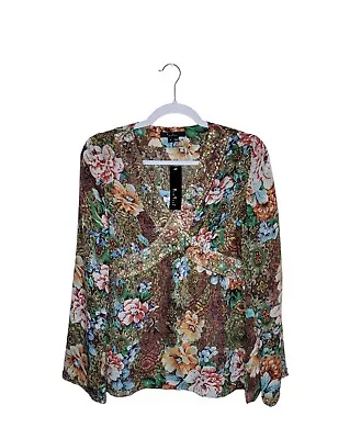 ECI New York Women's Long Sleeves Silk Colorful Tunic Blouse Top Size S • $25