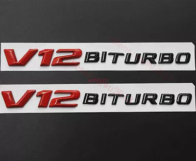 2x Red Black V12 BITURBO Letters Side Emblems Badge Sticker For Mercedes Benz • $19.99