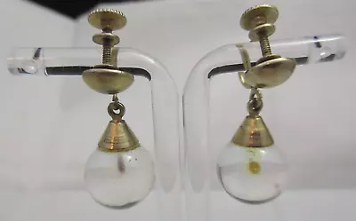 Vintage Coro Signed Mustard Seed In Lucite Dangle Screw Back Earrings Gold Tone • $22.49