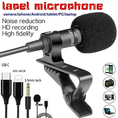 Lavalier Lapel Mini Stereo Clip On Mic Condenser Microphone IPhone 14 13 12 11 X • £8.90