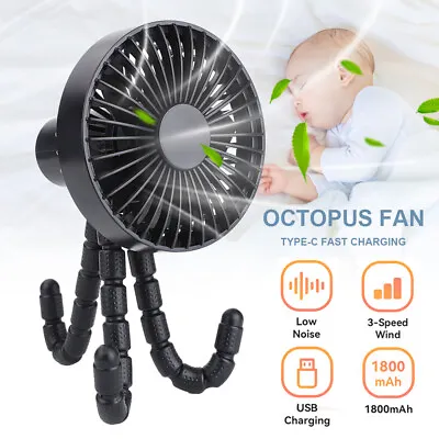 $22.90 • Buy Mini USB Fan Flexible Octopus Clip-on Fan LED Handheld Fans For Baby Stroller AU