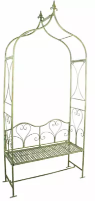 Wrought Iron Metal Garden Furniture Arbor Arch With Bench Seat Verdigris Finish • $369.99