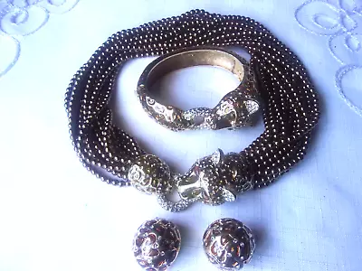 Gorgeous Ciner Leopard Head Enamel Crystal Necklace~Bracelet~Clip Earrings Set • $299.99