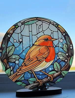 Christmas Robin Tealight Holder Frosted Globe Flameless Candle Wood Finish • £14.99