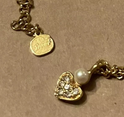 Vintage Grosse For Dior Dainty Heart & Crystal Necklace Vgc • £45