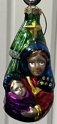 Glass Blown Colorful Ornament  Mary Holding Baby Jesus  4” Vintage • $11.99