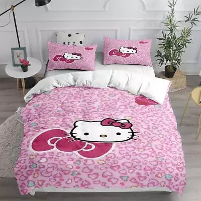 Love Bowknot Hello Kitty Cat Quilt Duvet Cover Set Twin Kids Home Textiles Queen • $54.99