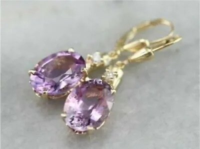 4Ct Oval Cut Amethyst Drop & Dangle Women's Style Earrings 14K Yellow Gold Over • $42