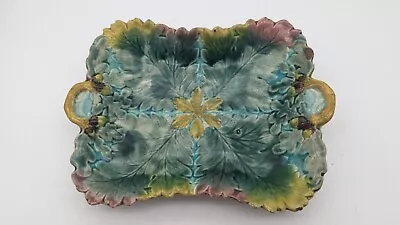 19th Century Majolica Platter Tray Dish W Handles Leaves Acorns Unique As Is • $10