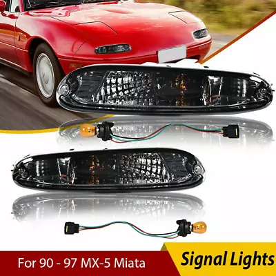 Fit For 1990 - 1997 MX-5 Miata Smoke Front Bumper Signal Lights Pair W/Bulbs USA • $18.75