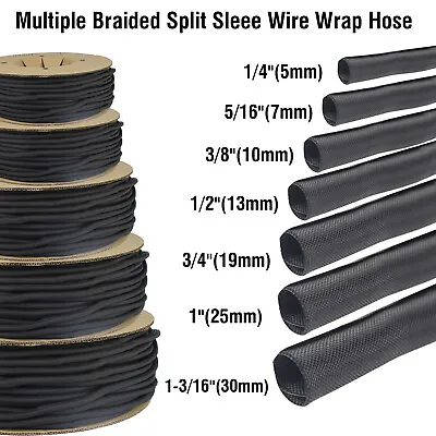 Split Loom Braided Cable Sleeve Tube Wire Wrap Organizer Cord Protector Lot • $54.14