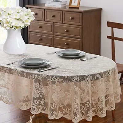 54 X 72 Inch Golden Linen Oval Lace Tablecloth. Classic Stylish Floral Patter... • $26.72