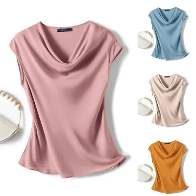 Women Silky Satin Summer Casual Tank Vest Sleeveless V Neck Loose Tops Shirt NEW • $22.41