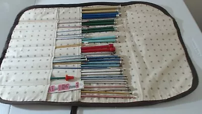 Vintage Knitting Needles With Faux Leather Pouch Carry Case • $31.95