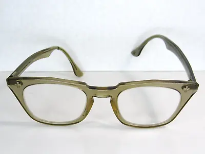 RARE Vtg BAUSCH LOMB B&L Safety Glasses 48-22  5 1/2 Retro MCM Thick Horn Frame • $92.97