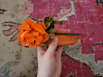 Lot Of 3 Vintage Retro ORANGE Funky Womens Millinery Hats Fashion Chic Roses • $27.79