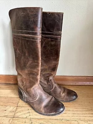 Ladies Frye Melissa Trapunto Riding Knee Boots 9 B Brown Leather Shoes 76441 • $69