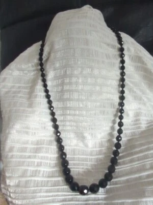 $30 • Buy Vintage Traditional Glittering Jet Black  Mourning Diamond Faceted Bead Necklace