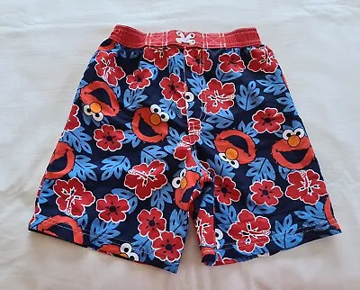 Sesame Street Elmo Boys Blue Red Printed Swimming Board Shorts Size 4 NOS 2007 • $9.13