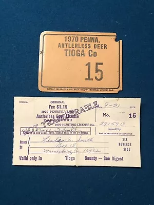 1970 Tioga County Pennsylvania County 59 Antlerless Hunting License #15 • $20