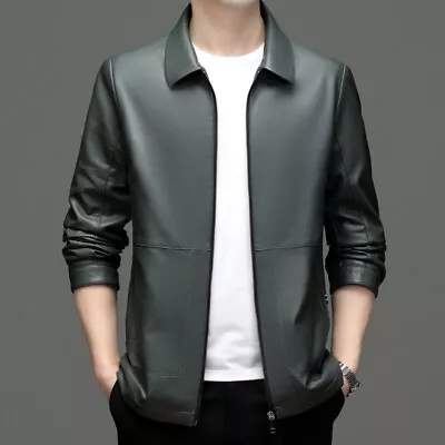 Leather Men's Slim Short Jacket Business Casual Pu Thin Coats Formal Tops M-4XL • $71.41