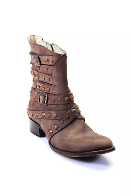 Freebird By Steven Womens Leather Studded Haley Ankle Boots Brown Size 9 Medium • $34.99