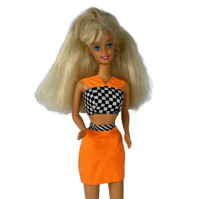 Vintage 80's Barbie Fashion Doll In Orange Checkered Outfit By Mattel • $27.62