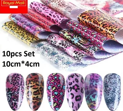 10Pcs Leopard Nail Art Foils Nail Transfer Foil  Decal Glitter Sticker. UK STOCK • £2.20