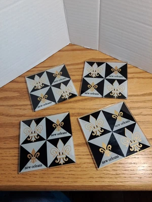 $16 • Buy Vintage New Orleans Saints NFL Football Glass LOGO Coaster Set Of 4 READ DESCRIP