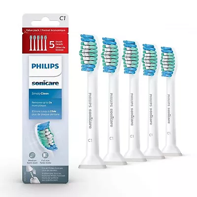 5 Pack C1 Sonicare Simply Clean Replacement Toothbrush Brush Heads HX6015/03 • $15.94