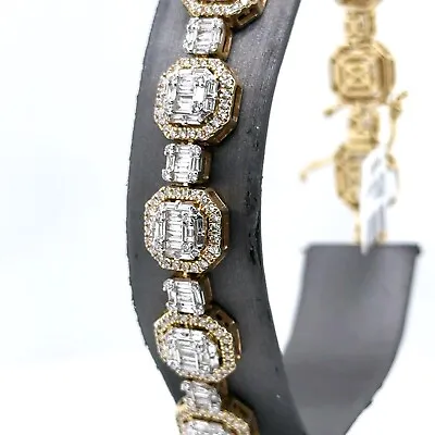 14k Yellow Gold 7.00CT Baguette Diamond Tennis Mens Bracelet 9  S106104 • $7500