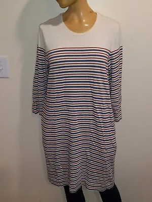 Marine Layer Womens Cream Striped 3/4 Sleeve Shift Dress With Pockets Size M • $14.99