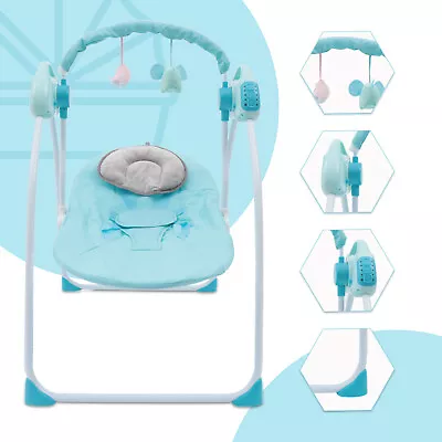 Blue Electric Rocking Chair Swing Bouncer Baby Music Sway Seat Remote Bluetooth  • $52.26