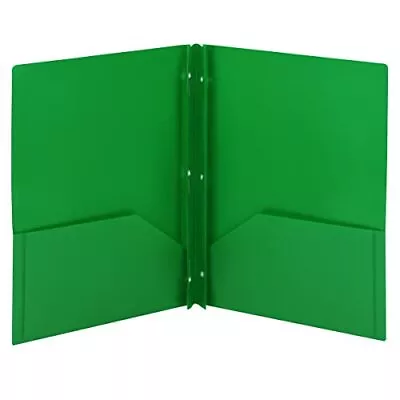 Poly Two-Pocket Folder Three-Hole Punch Prong Fasteners Letter Size Green 3 P... • $20.91