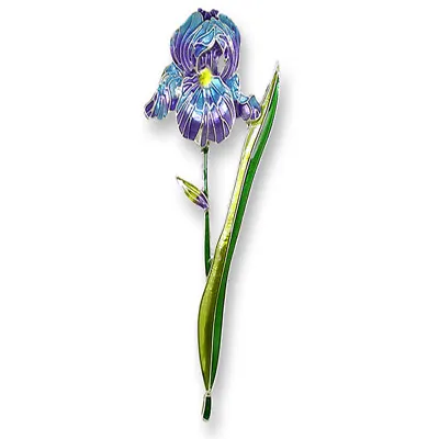 Zarah Blooming Iris Flower Turquoise Purple Pin Enamel Sterling Silver Plated • $28.89