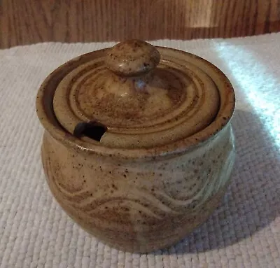 VINTAGE Artisan Hand Thrown Salsa Or Jam Jar W Lid Stoneware Pottery • $12