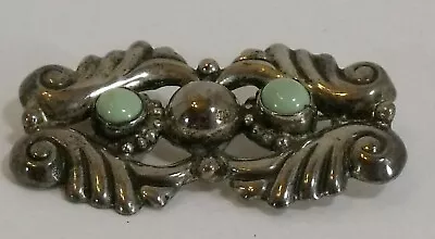 Mexico Sterling Silver Art Nouveau Pin 2 Turquoise Colored Stones Brooch • $60