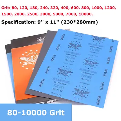 9'' X 11'' 80-10000 Grit Wet Dry Sandpaper Sanding Paper Sheets Auto Metal Wood • $1.53