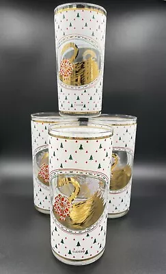 VTG Culver 22k Gold Swan Bird Tree Christmas Glassware Barware MCM (Set 4) 12oz • $130.99